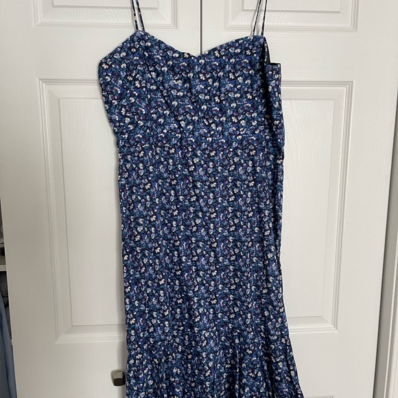 J. Crew Ruffle Hem Midi Dress Liberty Print Blue, Size 12 - Picture 7 of 7
